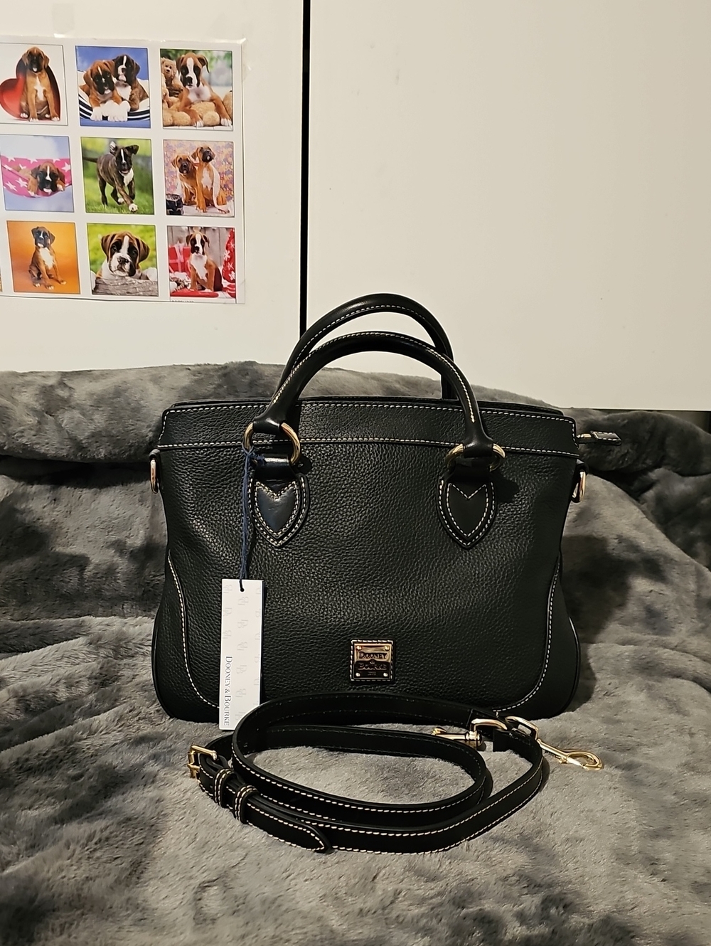 Dooney & Bourke Black Pebbled Leather Satchel with Gold Hardware